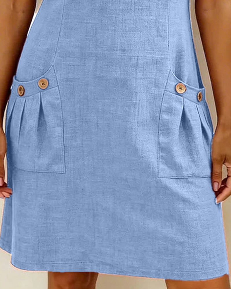 Vestido con cremallera y bolsillo, de algodón y lino