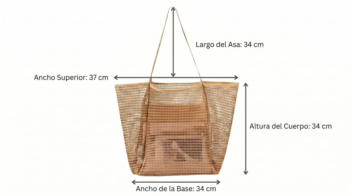Bolso Tote de Playa Bohemio de Malla con Gran Capacidad