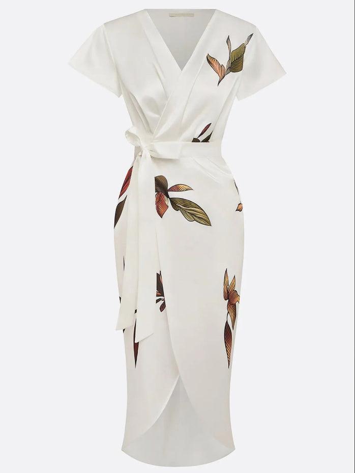 MADISON | VESTIDO MIDI CRUZADO CON ESTAMPADO BOTÁNICO Y ELEGANCIA ATEMPORAL
