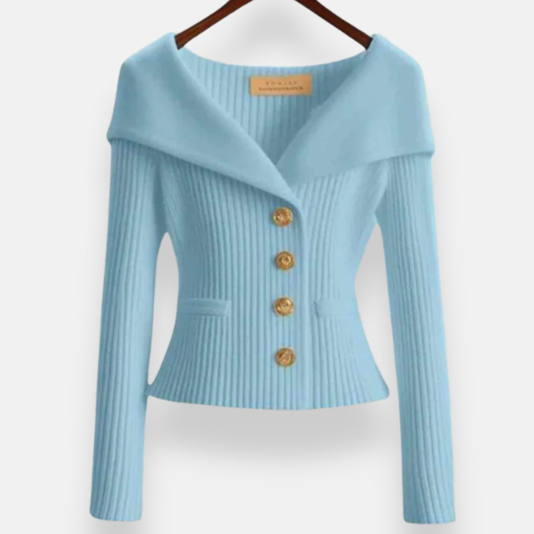 Marielle | Chaqueta de Cuello Ancho con Botones Dorados