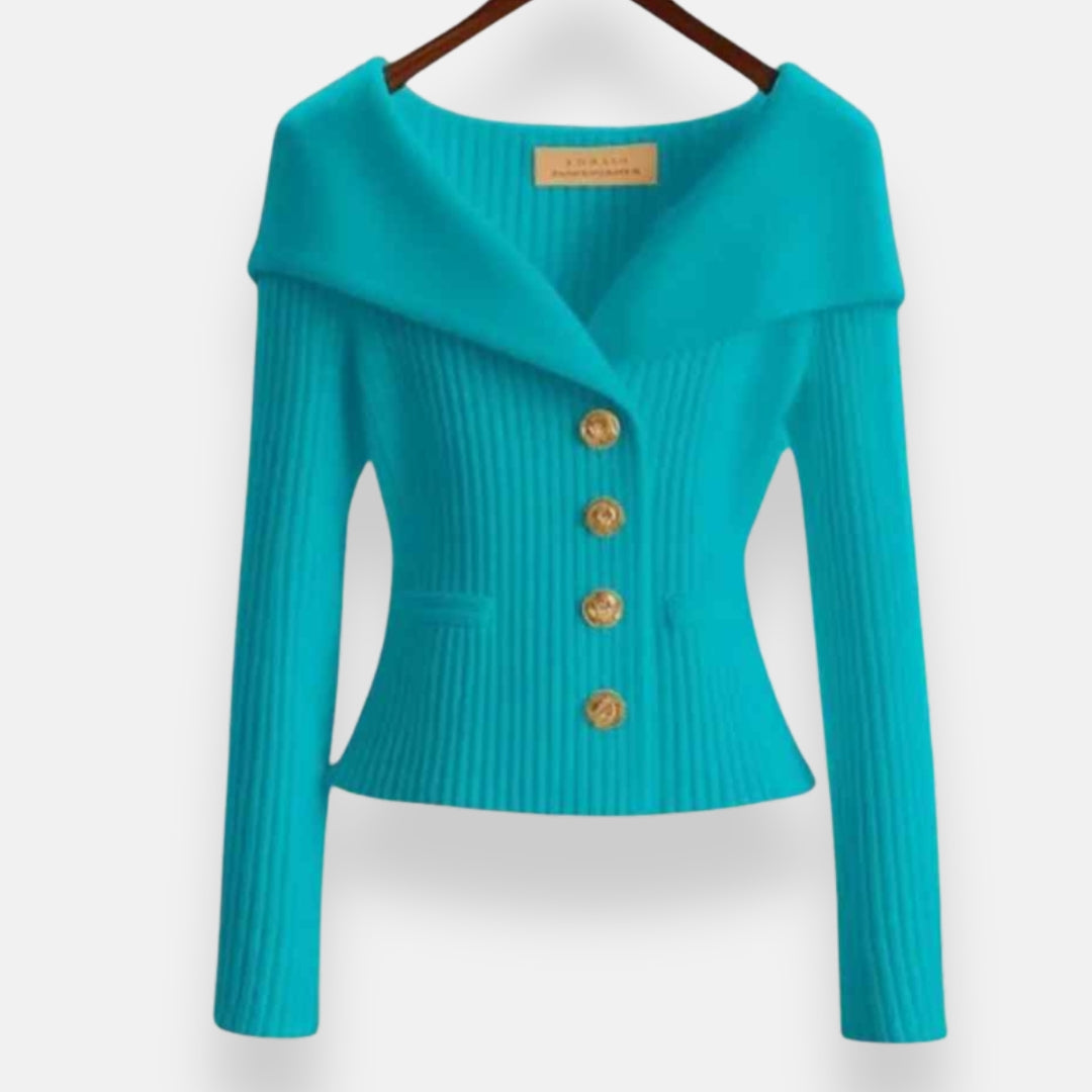 Marielle | Chaqueta de Cuello Ancho con Botones Dorados