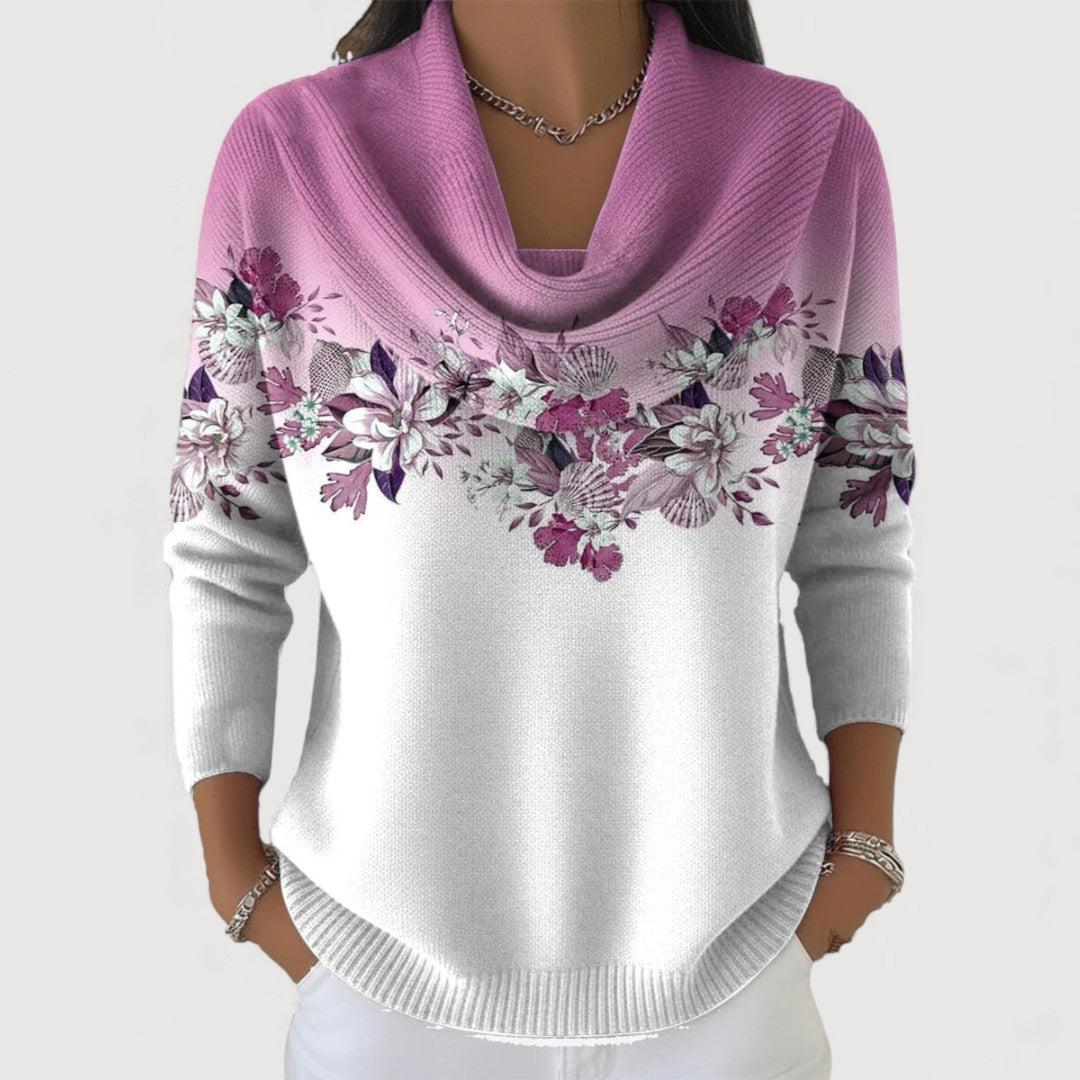 Alora™ | Jersey Floral con Cuello Drapeado