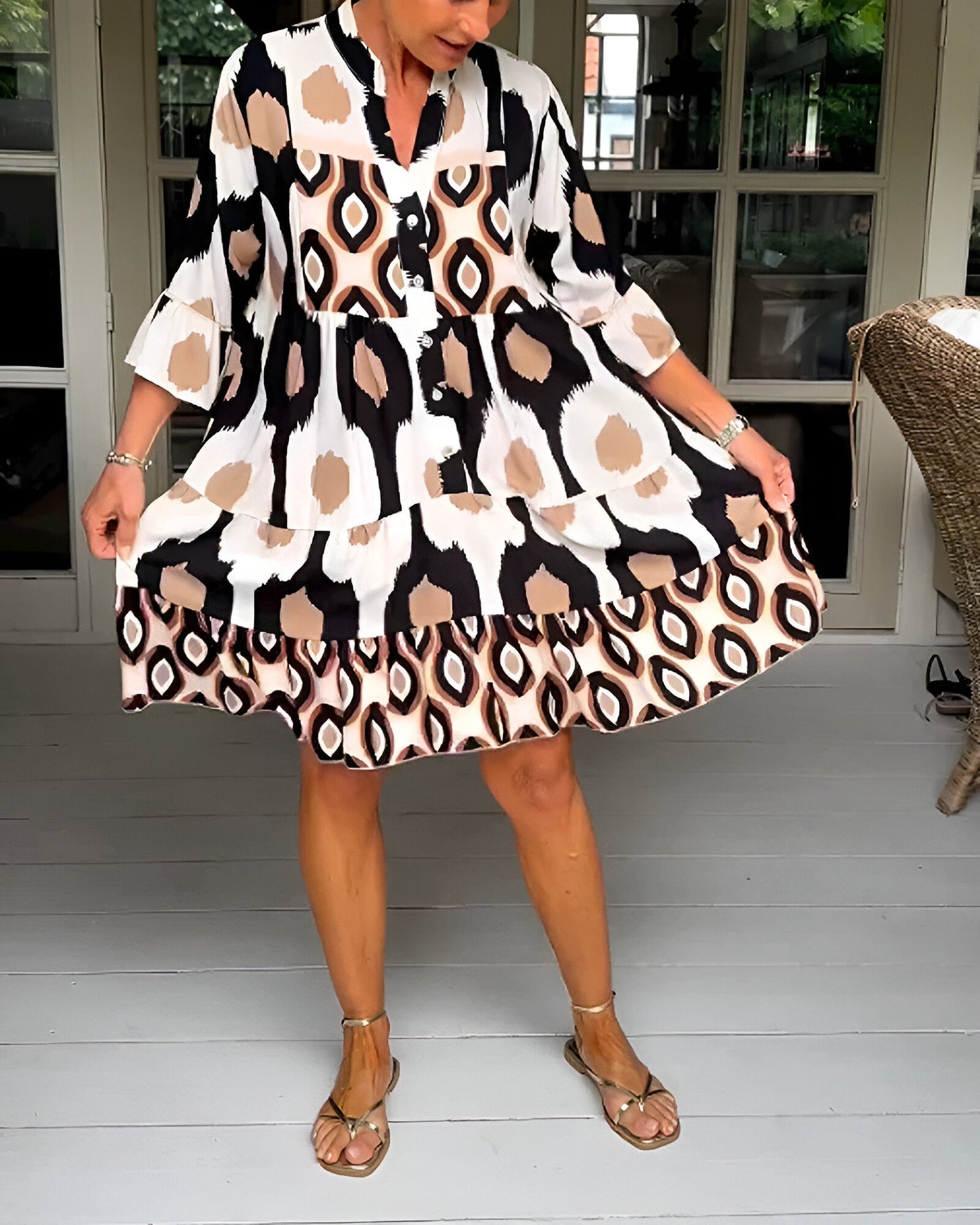 PARKER | VESTIDO MIDI GEOMÉTRICO POR CAPAS, ESTILO BOHO ATREVIDO