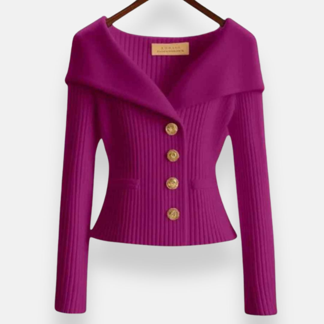 Marielle | Chaqueta de Cuello Ancho con Botones Dorados