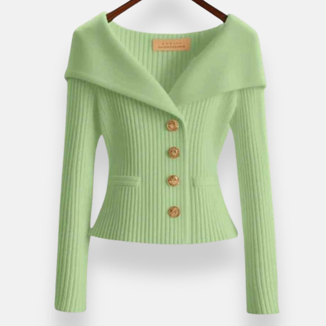 Marielle | Chaqueta de Cuello Ancho con Botones Dorados