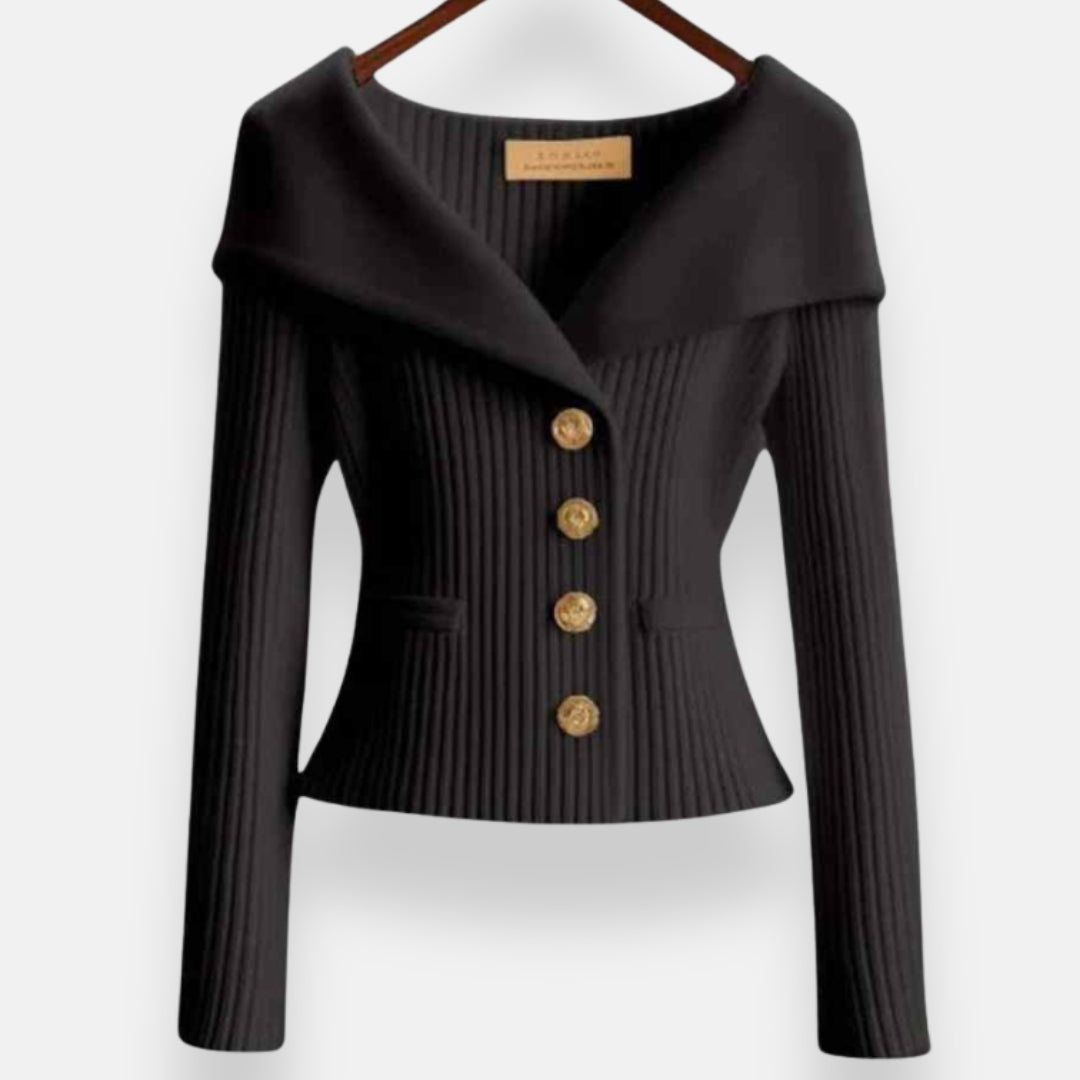 Marielle | Chaqueta de Cuello Ancho con Botones Dorados