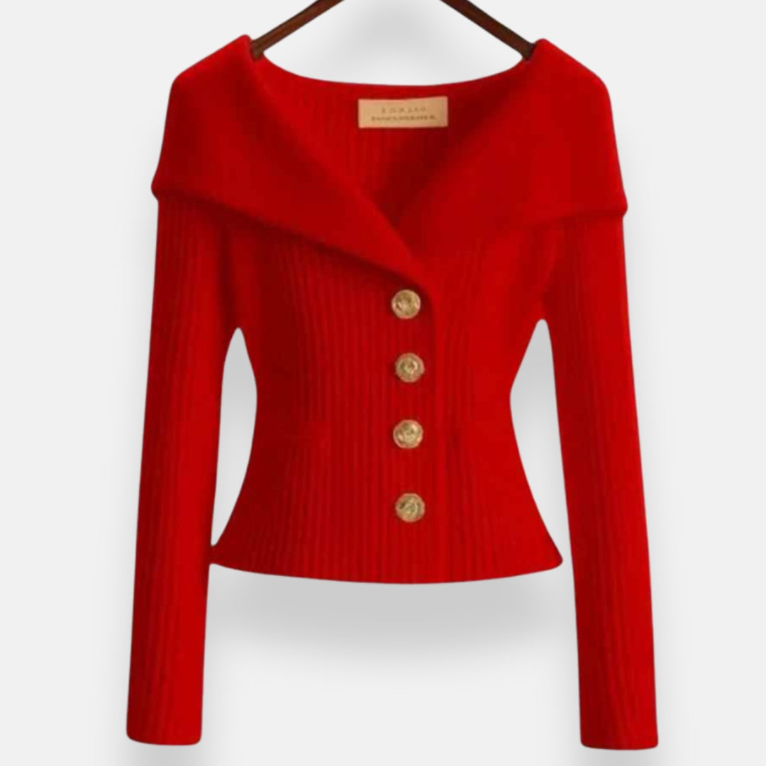 Marielle | Chaqueta de Cuello Ancho con Botones Dorados