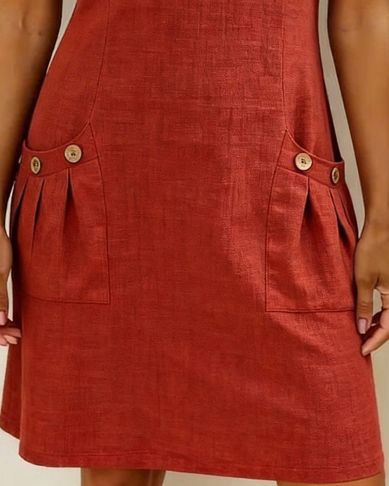 Vestido con cremallera y bolsillo, de algodón y lino