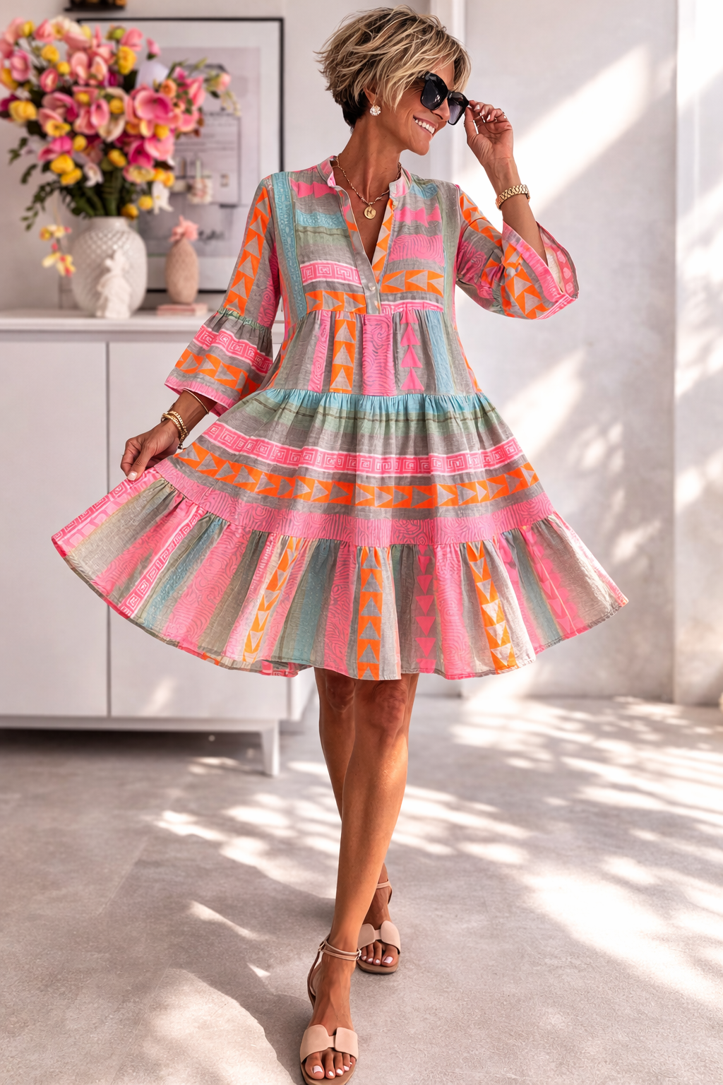 Elena | Vestido midi fluido estampado