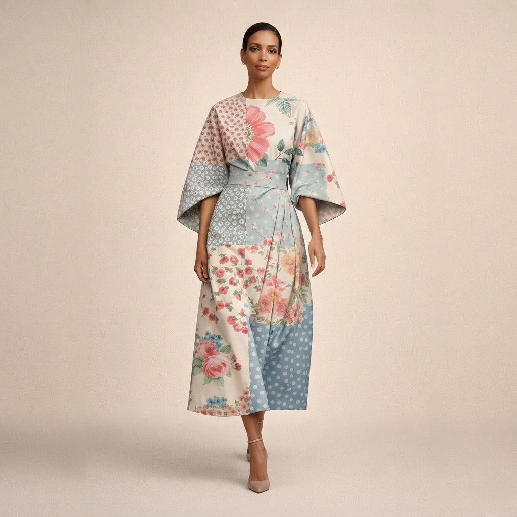 CLEMENTINE | VESTIDO MIDI FLORAL CON CINTURA MOLDEADA Y ELEGANCIA LIGERA