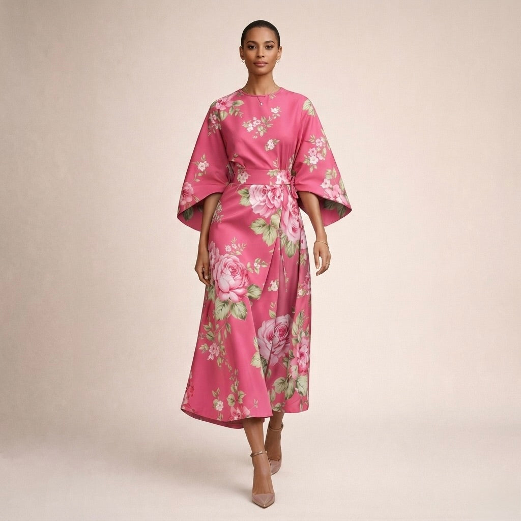 CLEMENTINE | VESTIDO MIDI FLORAL CON CINTURA MOLDEADA Y ELEGANCIA LIGERA