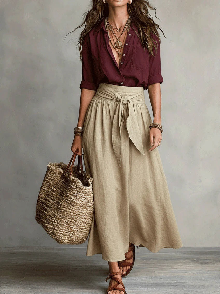RIVER | CONJUNTO DOS PIEZAS: TOP NEGRO Y FALDA MIDI VERDE OLIVA
