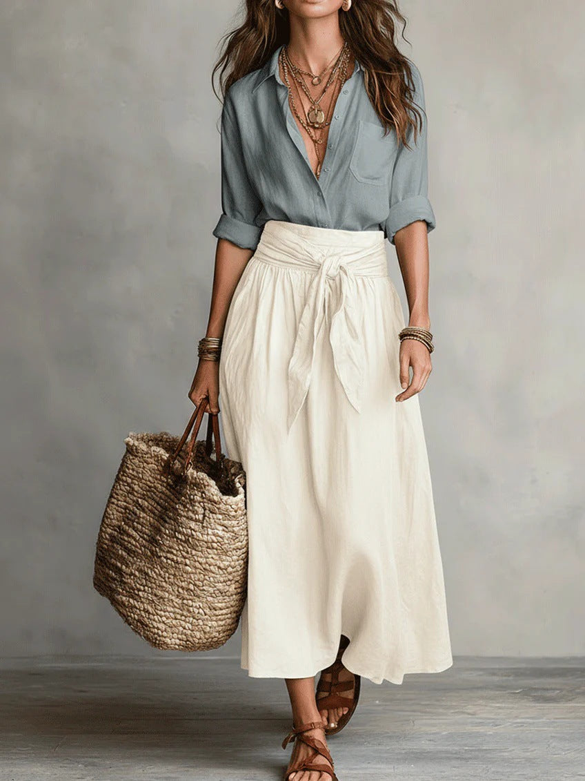 RIVER | CONJUNTO DOS PIEZAS: TOP NEGRO Y FALDA MIDI VERDE OLIVA