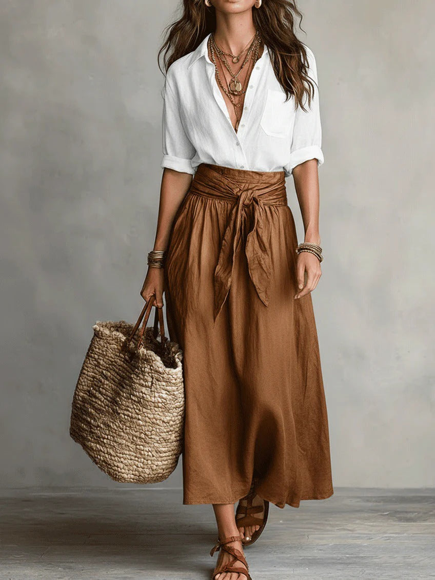 RIVER | CONJUNTO DOS PIEZAS: TOP NEGRO Y FALDA MIDI VERDE OLIVA
