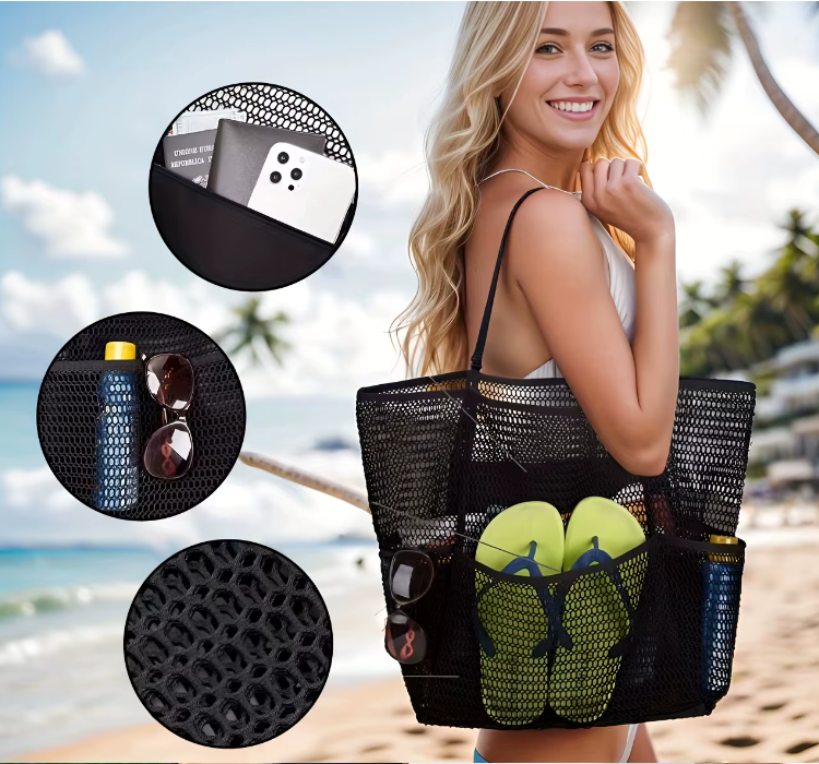 Bolso Tote de Playa Bohemio de Malla con Gran Capacidad