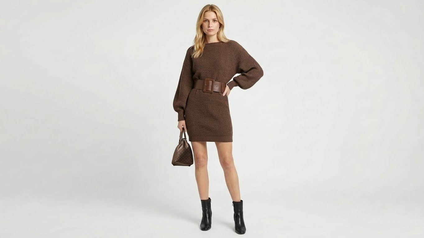 Cléa | Vestido Corto de Punto con Cinturón Elegante