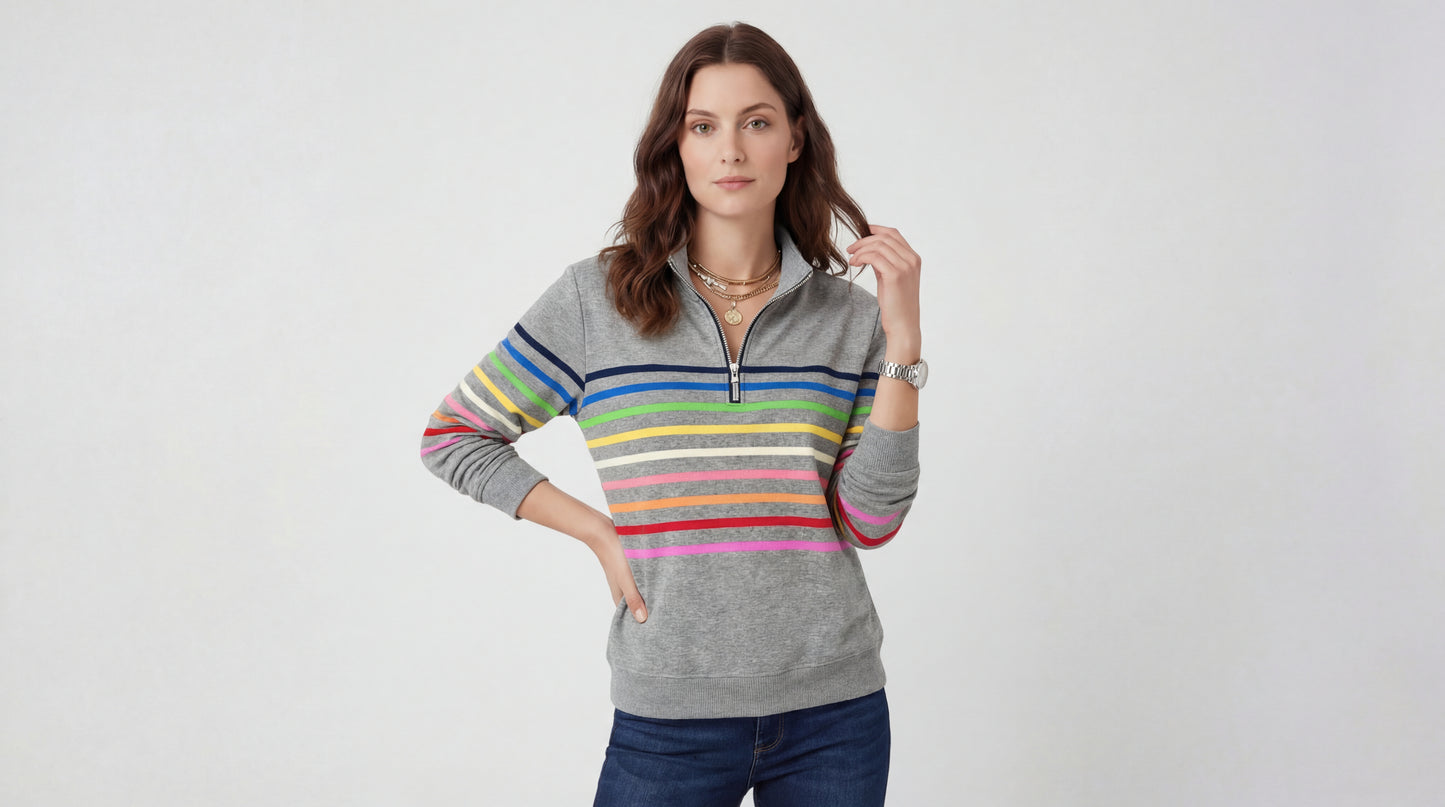 Vienna | Top de Media Cremallera con Estilo a Rayas