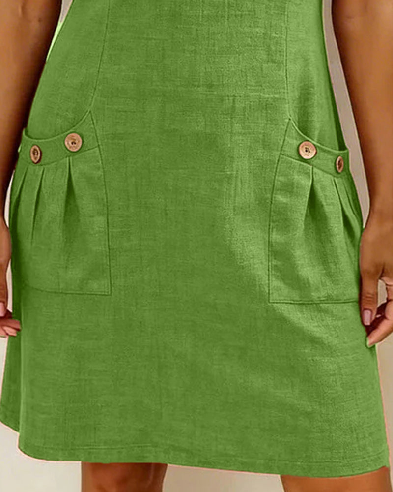 Vestido con cremallera y bolsillo, de algodón y lino