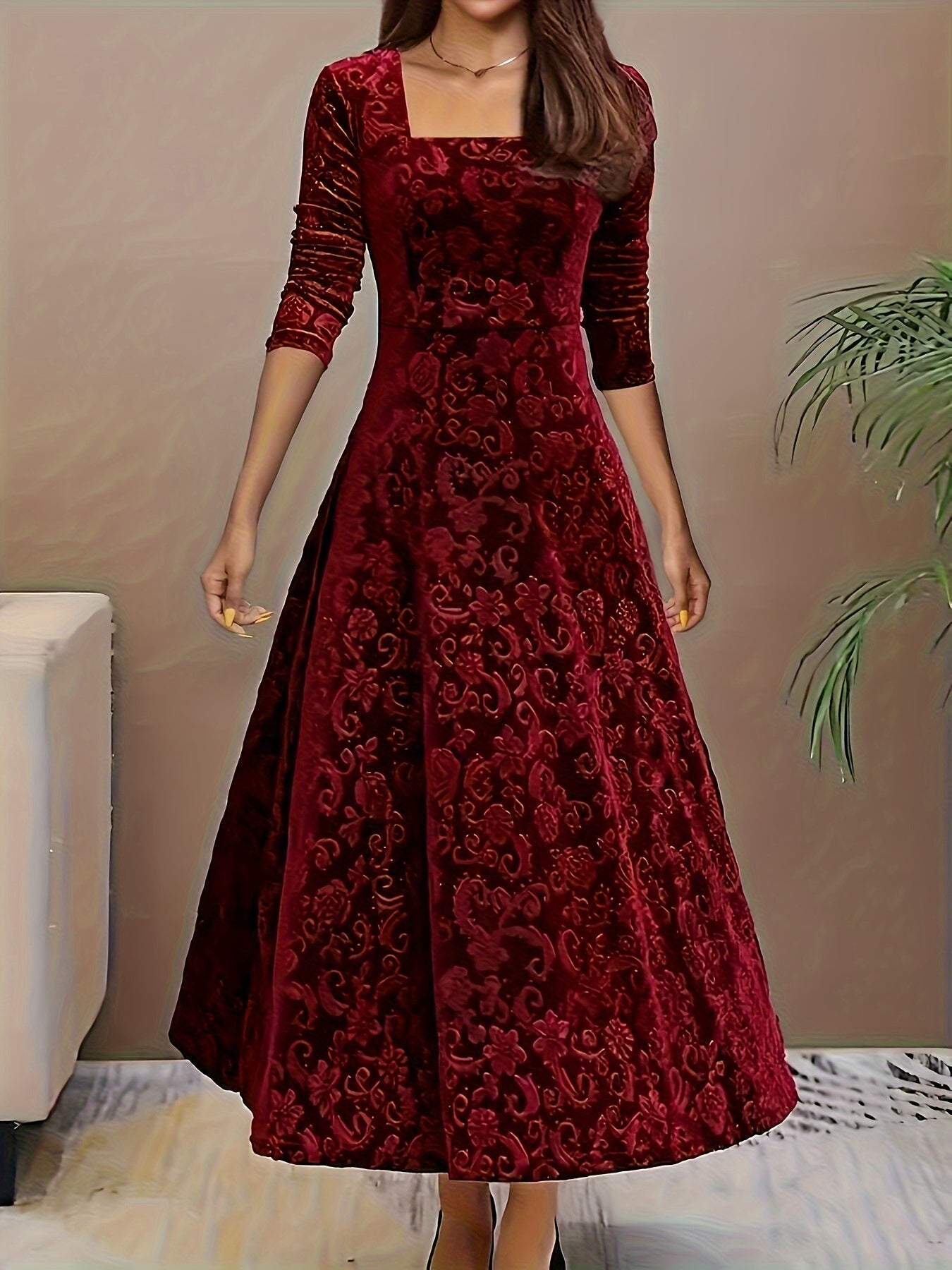 Clarissa | Vestido Navideño de Terciopelo Elegante