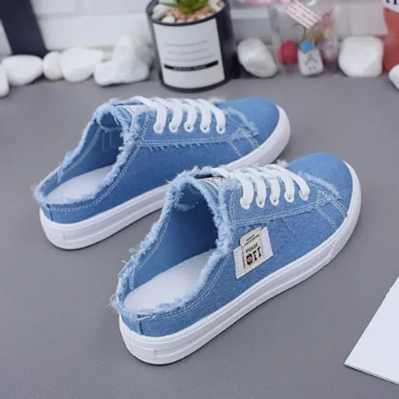 Zapatillas Mule de Denim Deshilachado para Mujer