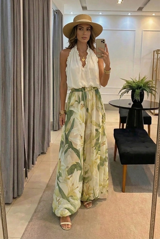 Lysandra | Conjunto Fluido Impreso Lirio Elegante