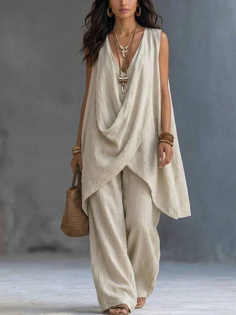 Conjunto Holgado de Algodón y Lino de Estilo Bohemio para Mujer