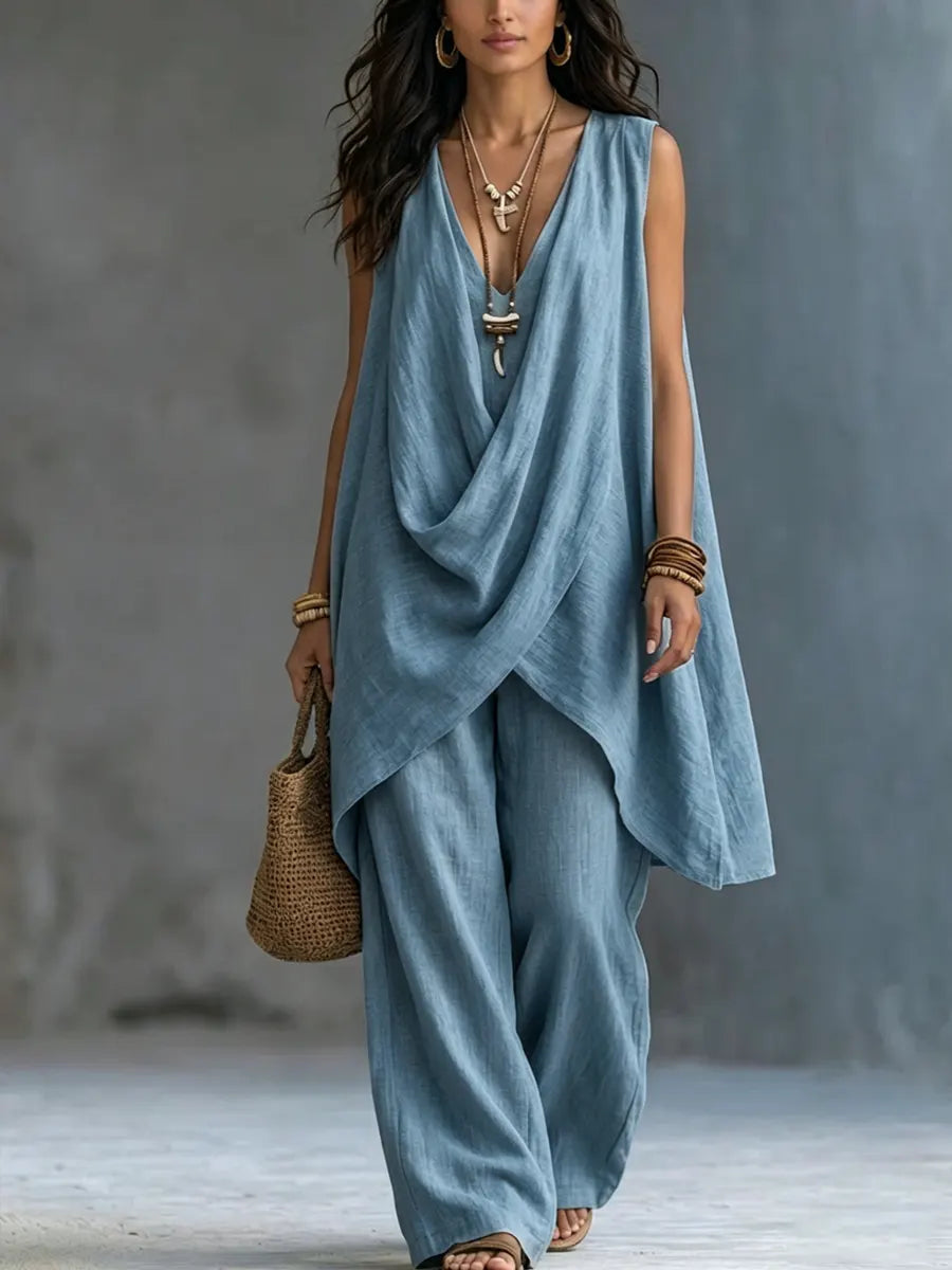 Conjunto Holgado de Algodón y Lino de Estilo Bohemio para Mujer
