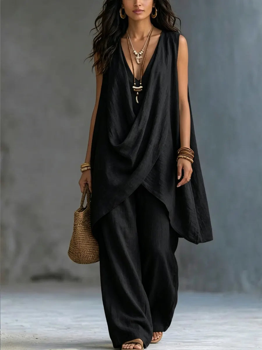 Conjunto Holgado de Algodón y Lino de Estilo Bohemio para Mujer